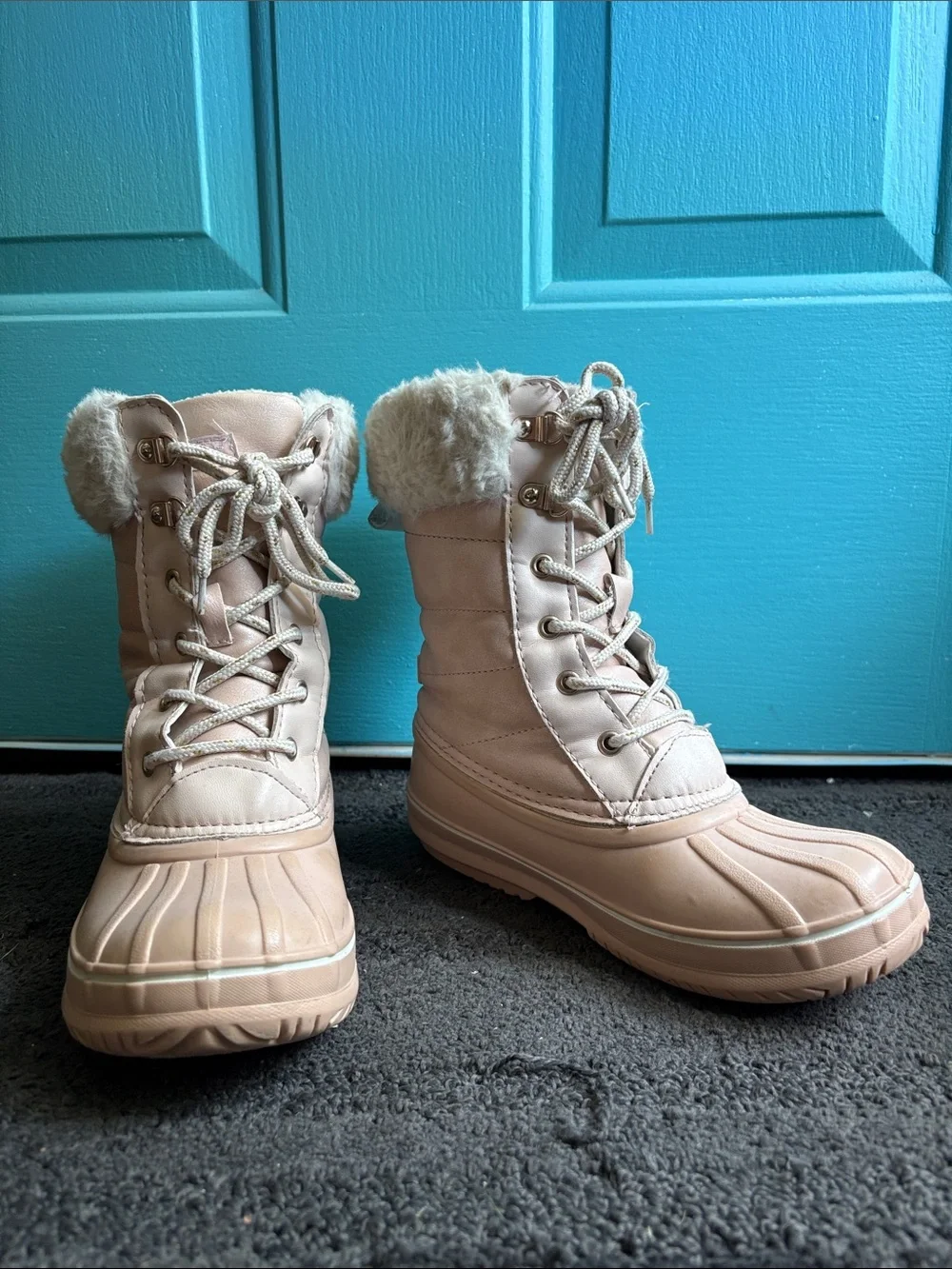 Girl’s London Fog Faux-Fur Lace-Up Winter Boots - Light Pink